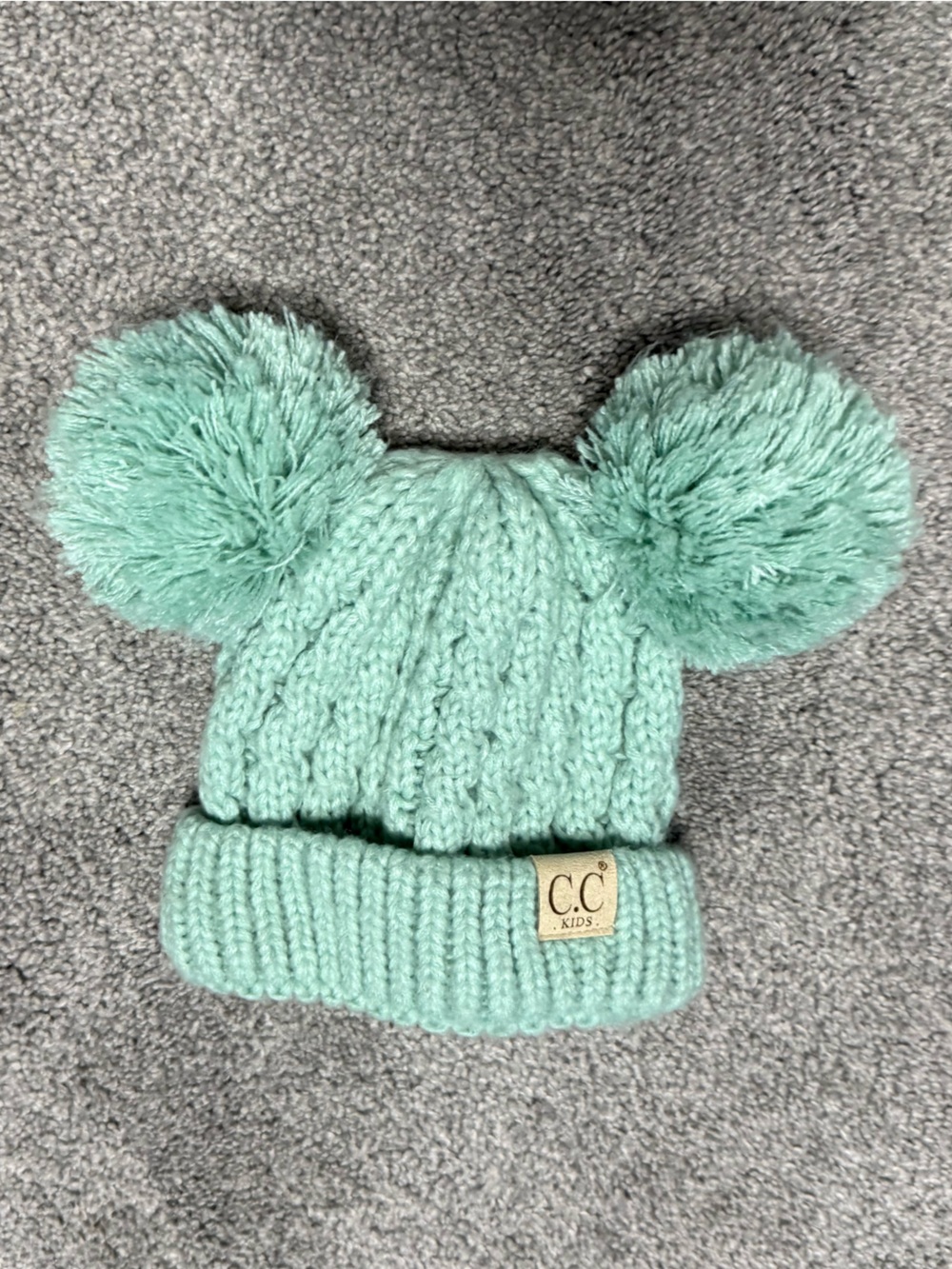 CC Kids Mint Knit Beanie with Double Pom Poms